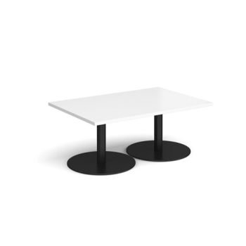 Monza rectangular coffee table with flat round black bases 1200mm x 800mm white - MCR1200-K-WH