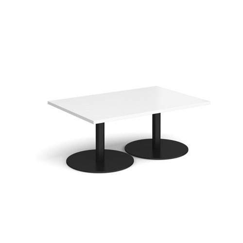 Monza rectangular coffee table with flat round black bases 1200mm x 800mm white - MCR1200-K-WH