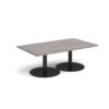 Monza rectangular coffee table with flat round black bases 1400mm x 800mm grey oak - MCR1400-K-GO