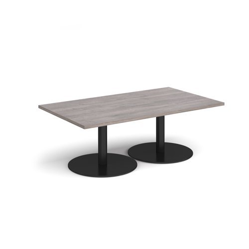 Monza rectangular coffee table with flat round black bases 1400mm x 800mm grey oak - MCR1400-K-GO
