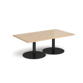 Monza rectangular coffee table with flat round black bases 1400mm x 800mm kendal oak - MCR1400-K-KO