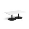 Monza rectangular coffee table with flat round black bases 1400mm x 800mm white - MCR1400-K-WH