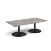 Monza rectangular coffee table with flat round black bases 1600mm x 800mm grey oak - MCR1600-K-GO