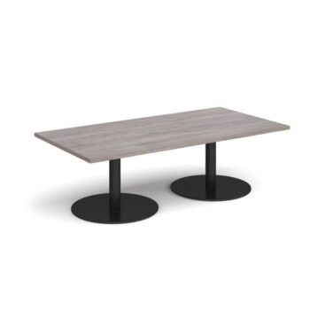 Monza rectangular coffee table with flat round black bases 1600mm x 800mm grey oak - MCR1600-K-GO