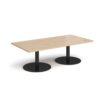 Monza rectangular coffee table with flat round black bases 1600mm x 800mm kendal oak - MCR1600-K-KO