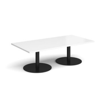 Monza rectangular coffee table with flat round black bases 1600mm x 800mm white - MCR1600-K-WH