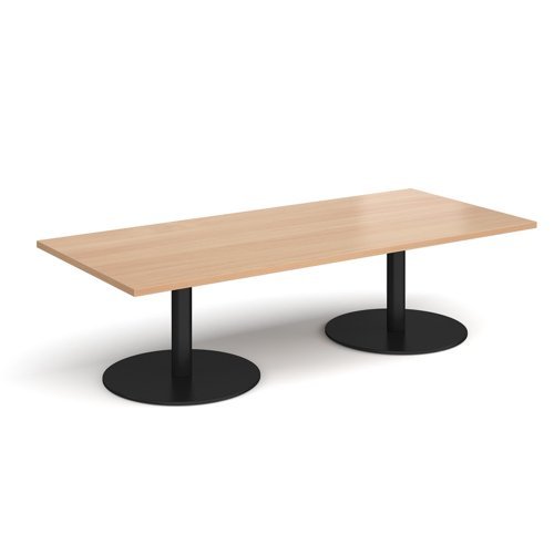 Monza rectangular coffee table with flat round black bases 1800mm x 800mm beech - MCR1800-K-B