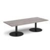 Monza rectangular coffee table with flat round black bases 1800mm x 800mm grey oak - MCR1800-K-GO