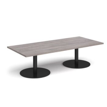 Monza rectangular coffee table with flat round black bases 1800mm x 800mm grey oak - MCR1800-K-GO