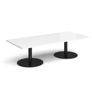 Monza rectangular coffee table with flat round black bases 1800mm x 800mm white - MCR1800-K-WH