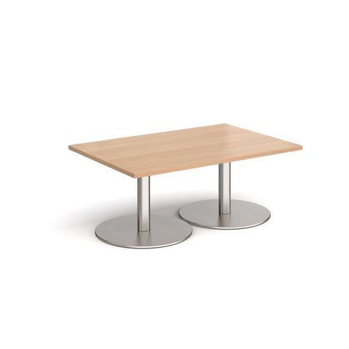 Monza rectangular coffee table with flat round brushed steel bases 1200mm x 800mm beech - MCR1200-BS-B