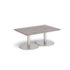 Monza rectangular coffee table with flat round brushed steel bases 1200mm x 800mm grey oak - MCR1200-BS-GO