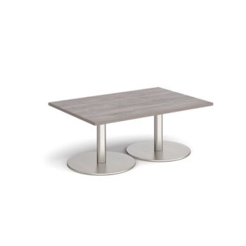 Monza rectangular coffee table with flat round brushed steel bases 1200mm x 800mm grey oak - MCR1200-BS-GO