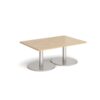 Monza rectangular coffee table with flat round brushed steel bases 1200mm x 800mm kendal oak - MCR1200-BS-KO