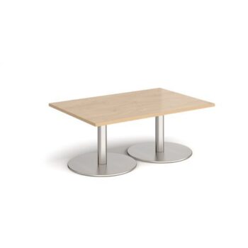 Monza rectangular coffee table with flat round brushed steel bases 1200mm x 800mm kendal oak - MCR1200-BS-KO