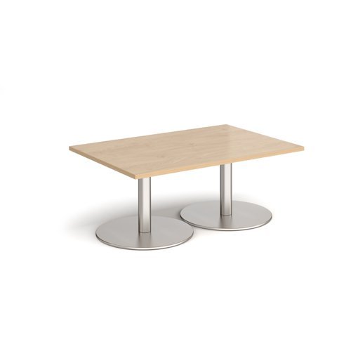 Monza rectangular coffee table with flat round brushed steel bases 1200mm x 800mm kendal oak - MCR1200-BS-KO