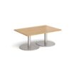 Monza rectangular coffee table with flat round brushed steel bases 1200mm x 800mm oak - MCR1200-BS-O
