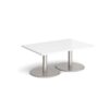 Monza rectangular coffee table with flat round brushed steel bases 1200mm x 800mm white - MCR1200-BS-WH