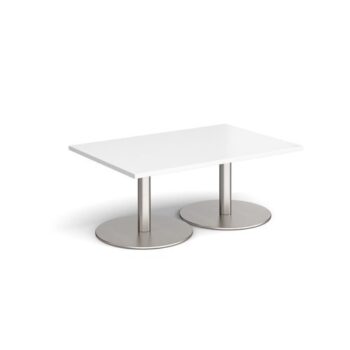 Monza rectangular coffee table with flat round brushed steel bases 1200mm x 800mm white - MCR1200-BS-WH