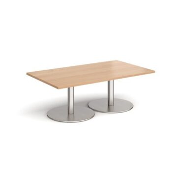 Monza rectangular coffee table with flat round brushed steel bases 1400mm x 800mm beech - MCR1400-BS-B