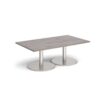 Monza rectangular coffee table with flat round brushed steel bases 1400mm x 800mm grey oak - MCR1400-BS-GO