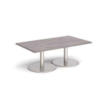 Monza rectangular coffee table with flat round brushed steel bases 1400mm x 800mm grey oak - MCR1400-BS-GO