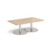 Monza rectangular coffee table with flat round brushed steel bases 1400mm x 800mm kendal oak - MCR1400-BS-KO