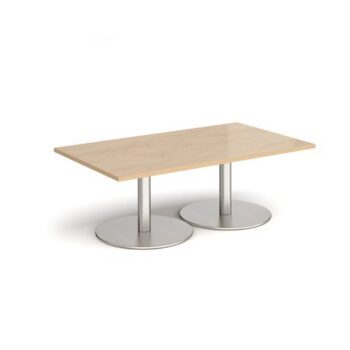 Monza rectangular coffee table with flat round brushed steel bases 1400mm x 800mm kendal oak - MCR1400-BS-KO