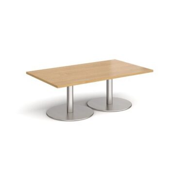 Monza rectangular coffee table with flat round brushed steel bases 1400mm x 800mm oak - MCR1400-BS-O