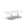 Monza rectangular coffee table with flat round brushed steel bases 1400mm x 800mm white - MCR1400-BS-WH