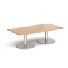 Monza rectangular coffee table with flat round brushed steel bases 1600mm x 800mm beech - MCR1600-BS-B