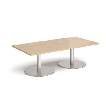 Monza rectangular coffee table with flat round brushed steel bases 1600mm x 800mm kendal oak - MCR1600-BS-KO
