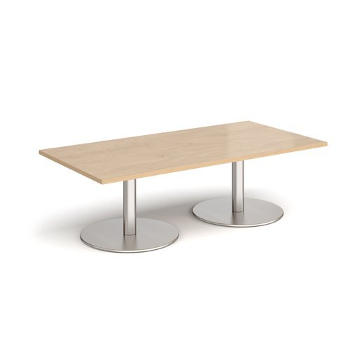 Monza rectangular coffee table with flat round brushed steel bases 1600mm x 800mm kendal oak - MCR1600-BS-KO