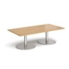 Monza rectangular coffee table with flat round brushed steel bases 1600mm x 800mm oak - MCR1600-BS-O