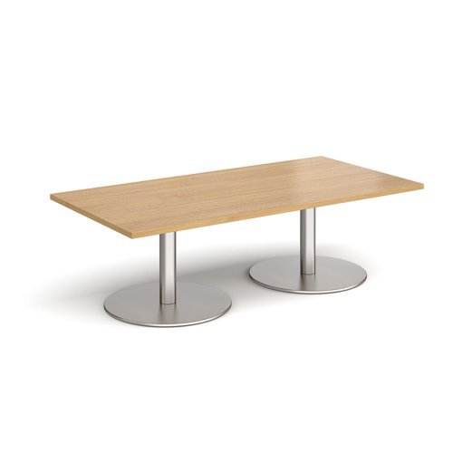 Monza rectangular coffee table with flat round brushed steel bases 1600mm x 800mm oak - MCR1600-BS-O