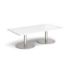 Monza rectangular coffee table with flat round brushed steel bases 1600mm x 800mm white - MCR1600-BS-WH