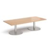 Monza rectangular coffee table with flat round brushed steel bases 1800mm x 800mm beech - MCR1800-BS-B