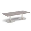 Monza rectangular coffee table with flat round brushed steel bases 1800mm x 800mm grey oak - MCR1800-BS-GO