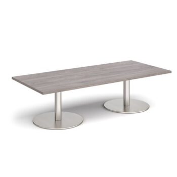 Monza rectangular coffee table with flat round brushed steel bases 1800mm x 800mm grey oak - MCR1800-BS-GO