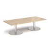 Monza rectangular coffee table with flat round brushed steel bases 1800mm x 800mm kendal oak - MCR1800-BS-KO