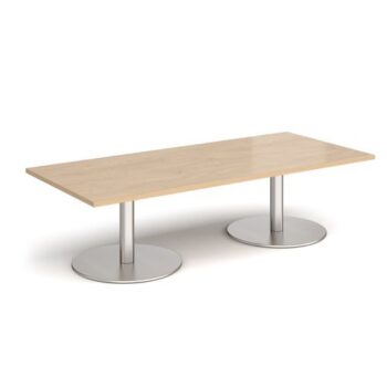 Monza rectangular coffee table with flat round brushed steel bases 1800mm x 800mm kendal oak - MCR1800-BS-KO
