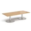 Monza rectangular coffee table with flat round brushed steel bases 1800mm x 800mm oak - MCR1800-BS-O