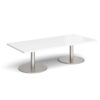 Monza rectangular coffee table with flat round brushed steel bases 1800mm x 800mm white - MCR1800-BS-WH