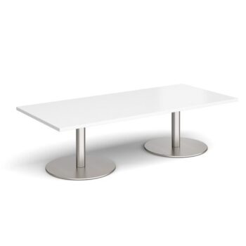 Monza rectangular coffee table with flat round brushed steel bases 1800mm x 800mm white - MCR1800-BS-WH