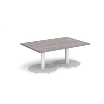 Monza rectangular coffee table with flat round white bases 1200mm x 800mm grey oak - MCR1200-WH-GO