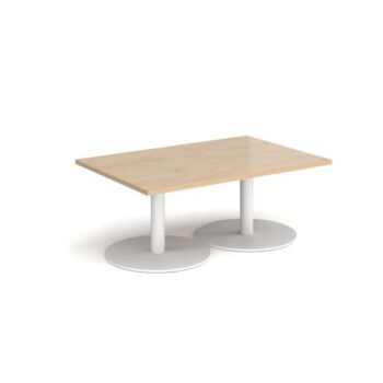 Monza rectangular coffee table with flat round white bases 1200mm x 800mm kendal oak - MCR1200-WH-KO