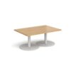 Monza rectangular coffee table with flat round white bases 1200mm x 800mm oak - MCR1200-WH-O