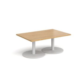 Monza rectangular coffee table with flat round white bases 1200mm x 800mm oak - MCR1200-WH-O