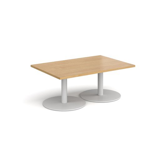 Monza rectangular coffee table with flat round white bases 1200mm x 800mm oak - MCR1200-WH-O