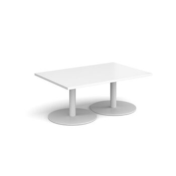 Monza rectangular coffee table with flat round white bases 1200mm x 800mm white - MCR1200-WH-WH